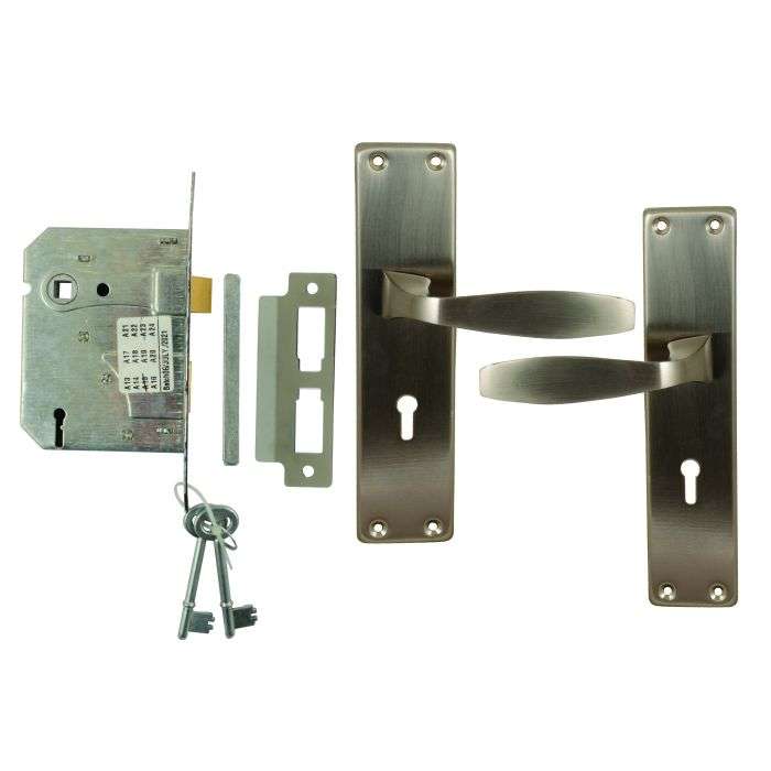 Lockworx Satin Nickel Jasper Lever Handle On Backplate 3 Level Lockset