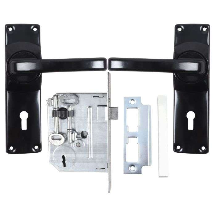 Fort Knox Black Eco Lever Handle On Backplate 3 Lever Lockset