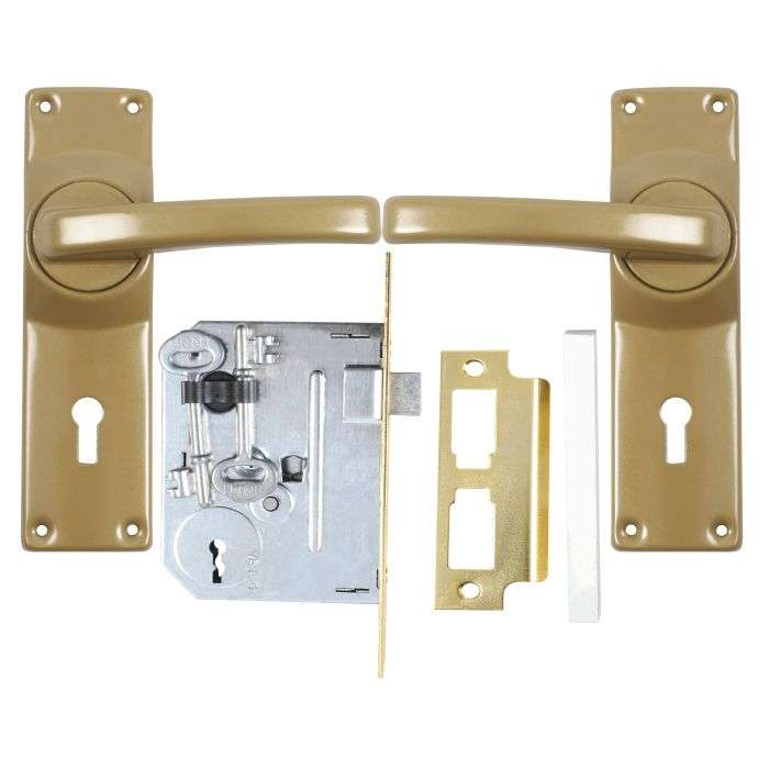 Fort Knox Gold Eco Lever Handle On Backplate 3 Lever Lockset