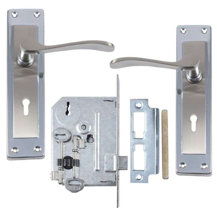 Fort Knox Stain Nickel & Chrome Plated Wildstar Lever Handle On Backplate 3 Lever Lockset