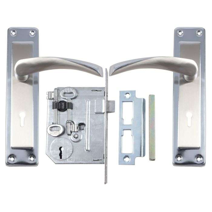 Fort Knox Stain Nickel & Chrome Plated Arum Lever Handle On Backplate 3 Lever