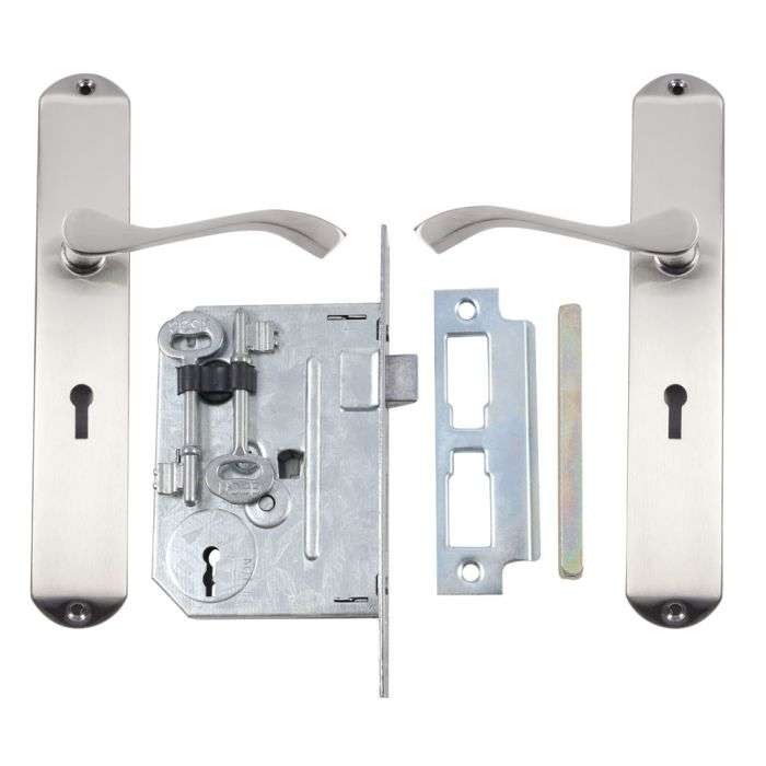 Fort Knox Stain Nickel Imperial Lever Handle On Backplate 3 Lever Lockset