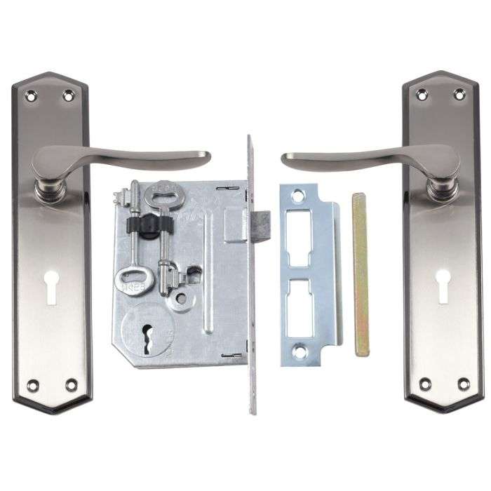 Fort Knox Stain Nickel Madonna Lever Handle On Backplate 3 Lever