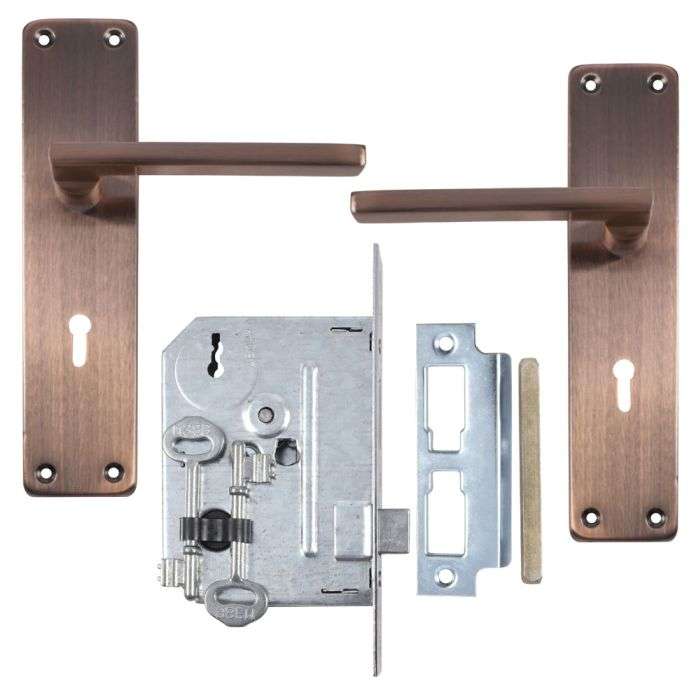 Fort Knox Brushed Bronze Burchell Lever Handle On Backplate 3 Lever Lockset