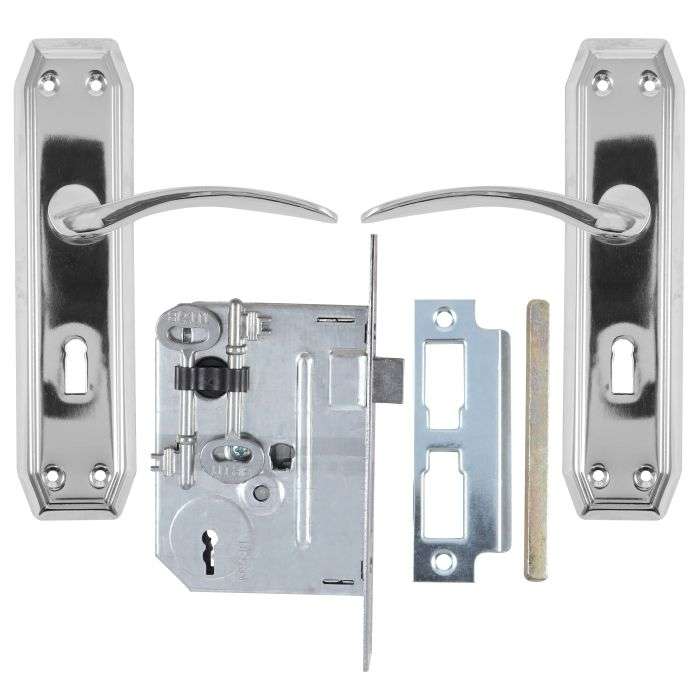 Fort Knox Chrome Plated Allardi Lever Handle On Backplate 3 Lever Lockset