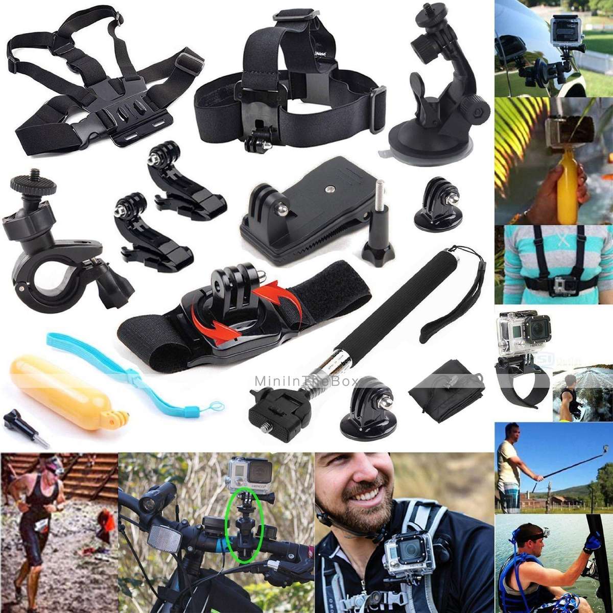 12-in-1 Outdoor Sports Essentials Kit for GoPro Hero 4 Silver Black Hero 4 3+ 3 2