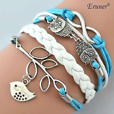Infinity leather charm bracelets special, Handmade Bracelets. Owl and Leaves