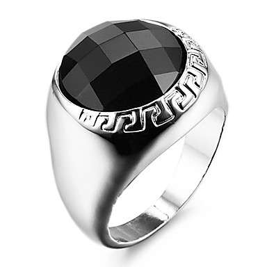 Famous Black Round Silver Stainless Steel Men's Ring