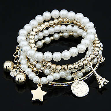 Alloy Bead Multi-row Eiffel Tower Pendant Bracelet Jewelry
