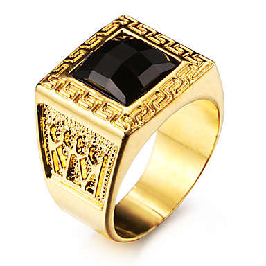 Famous Black Square Maze 18K Gold Plated Stainless Steel Mens Ring