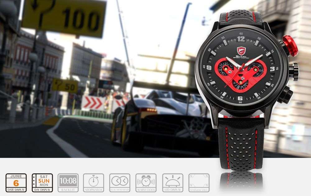 **FREE COURIER** SHARK SPEED FERRARE RED RACER CHRONOGRAPH WATCH W/ BOX, PAPERS, LOADED!!