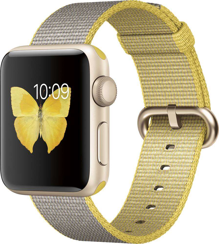 Apple Watch Series 2 - 38mm Gold Aluminium Case with Yellow Light Grey Woven Nylon Band