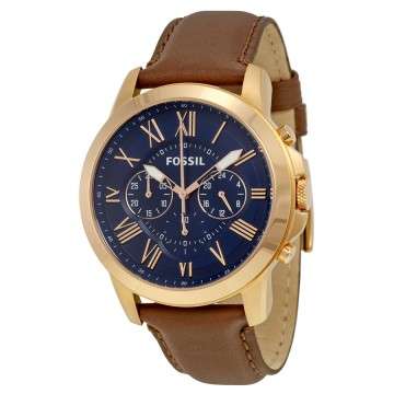 Fossil - Grant Chronograph Blue Dial Brown Leather Men's Quartz Watch : FS5068