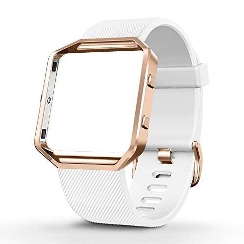 UMTELE Silicone Replacement Band with Rose Gold Frame for Fitbit Blaze Smart Fitness Watch, Small, W