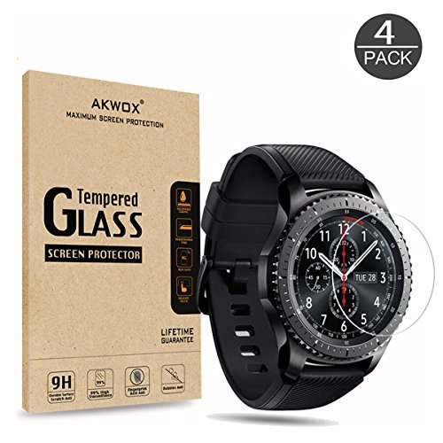 (4-Pack) Gear S3 Tempered Glass Screen Protector, Akwox [0.3mm 2.5D High Definition 9H] Premium Clea