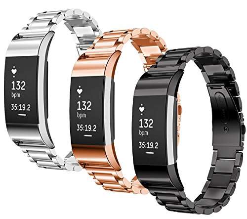 Fitbit Charge 2 Accessories Bands, SailFar 3PCS Stainless Steel Metal Replacement Bracelet Strap Wri