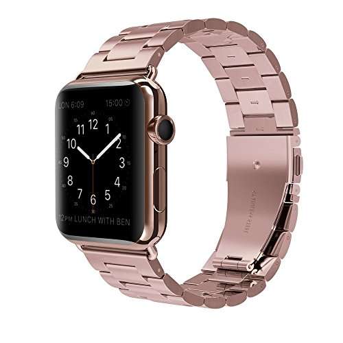 Apple Watch Band Stainless Steel Metal Watch Strap Replacement Bracelet for Apple iWatch (V-Rose Gol