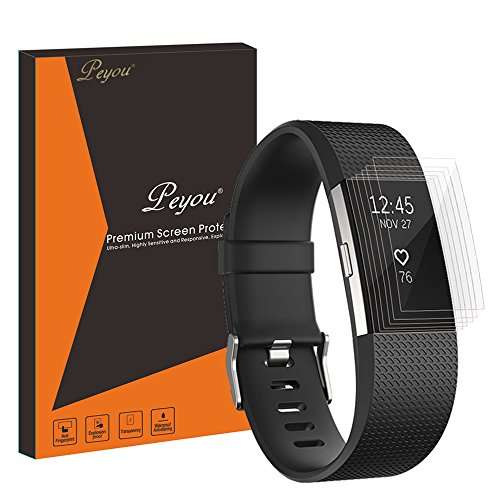 Fitbit Charge 2 Screen Protector (6-Pack), Peyou [Full Coverage] Clear HD [Anti-Bubble] Soft Shatter