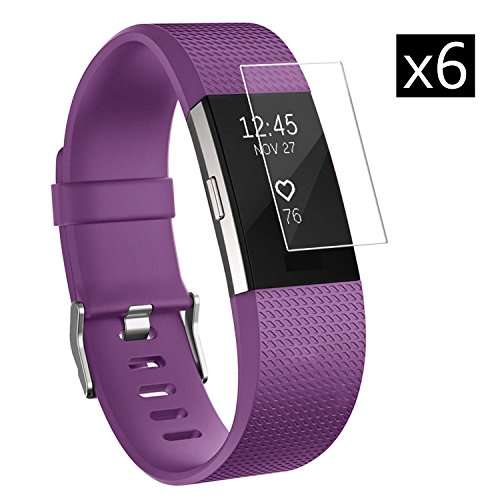 Fitbit Charge 2 Screen Protector (6-Pack), Jelly Comb 2 HD Clear Anti-Bubble Film Full Coverage Scre