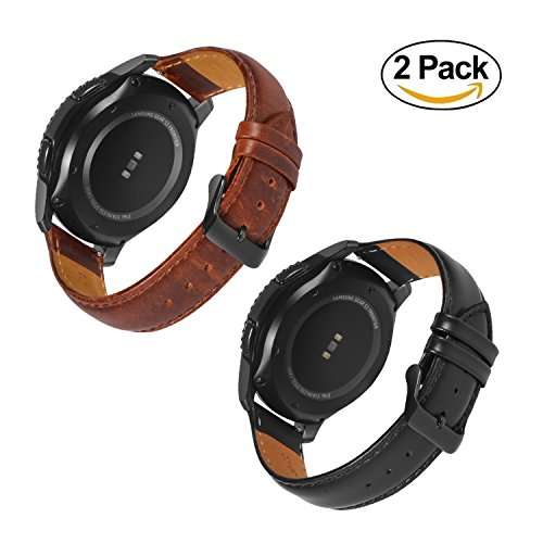 Gear S3 Frontier Band with Quick Release Pins 22mm Genuine Leather Replacement Smart Watch Band for