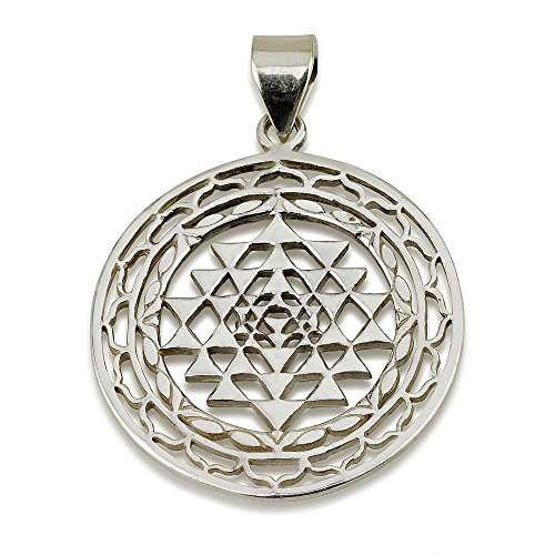 Sri Yantra Pendant Sterling Silver 925 Size 1.2" Diameter Sacred Geometry Yoga Jewelry