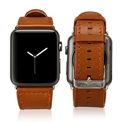 Jisoncase 42MM Apple Watch Band Genuine Lambskin Leather iWatch Replacement Watchbands with Classic