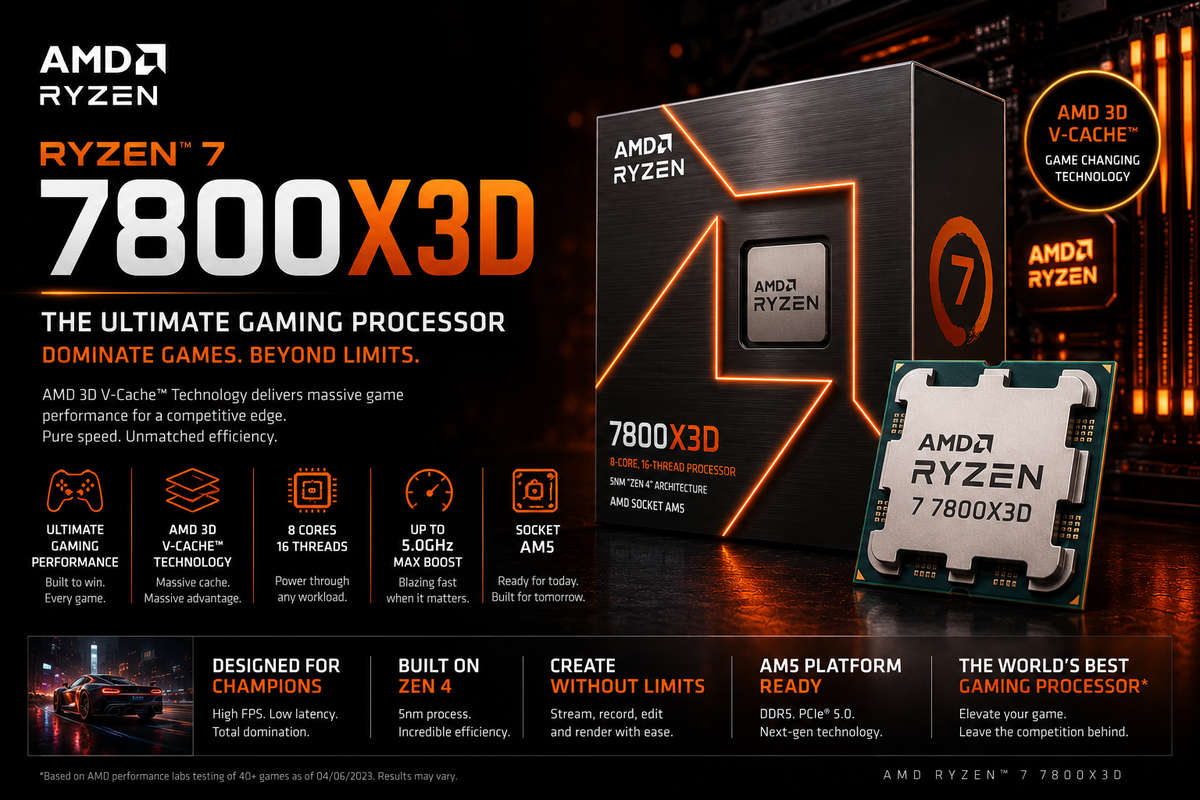 AMD Ryzen 7 7800X3D AM5 8-Core 4.2GHz Gaming Processor