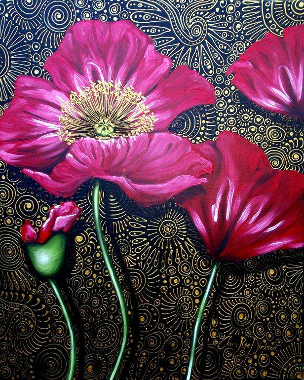 FREE COURIER --- "RED POPPIES" LARGE Original Painting on Stretched Canvas --- 762 x 915