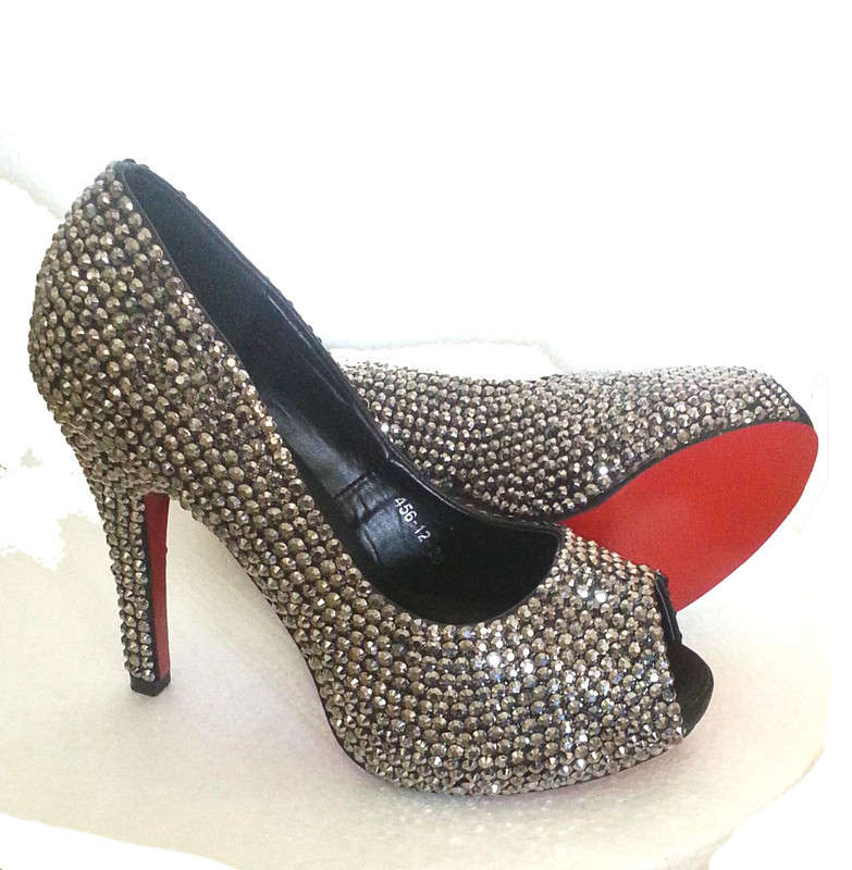 Christian Louboutin-Look-Alike Crystal High Heels (Red Bottom Peep Toe Pumps) Great Valentines Gift!