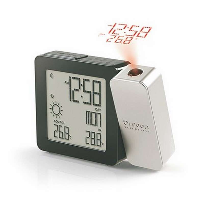 BAR368P Proji Projection Clock W/In & Outdoor Temp & Weather - Silver Oregon
