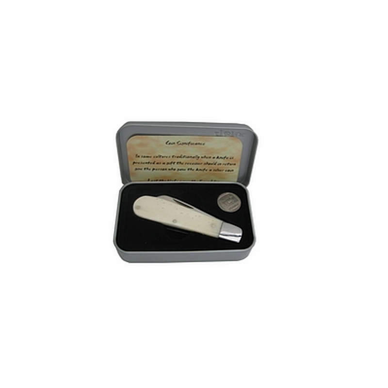 Tekut Bone Handle Biltong Knife In Tin - White