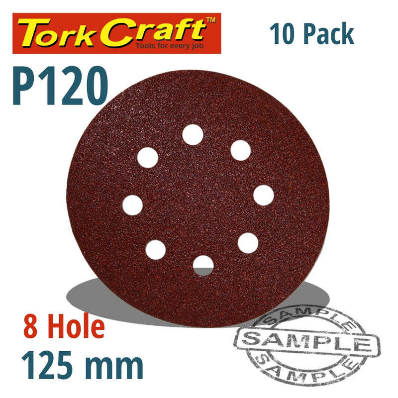 Tork Craft Sanding Disc Velcro 125mm 120 Grit With Holes 10/Pk