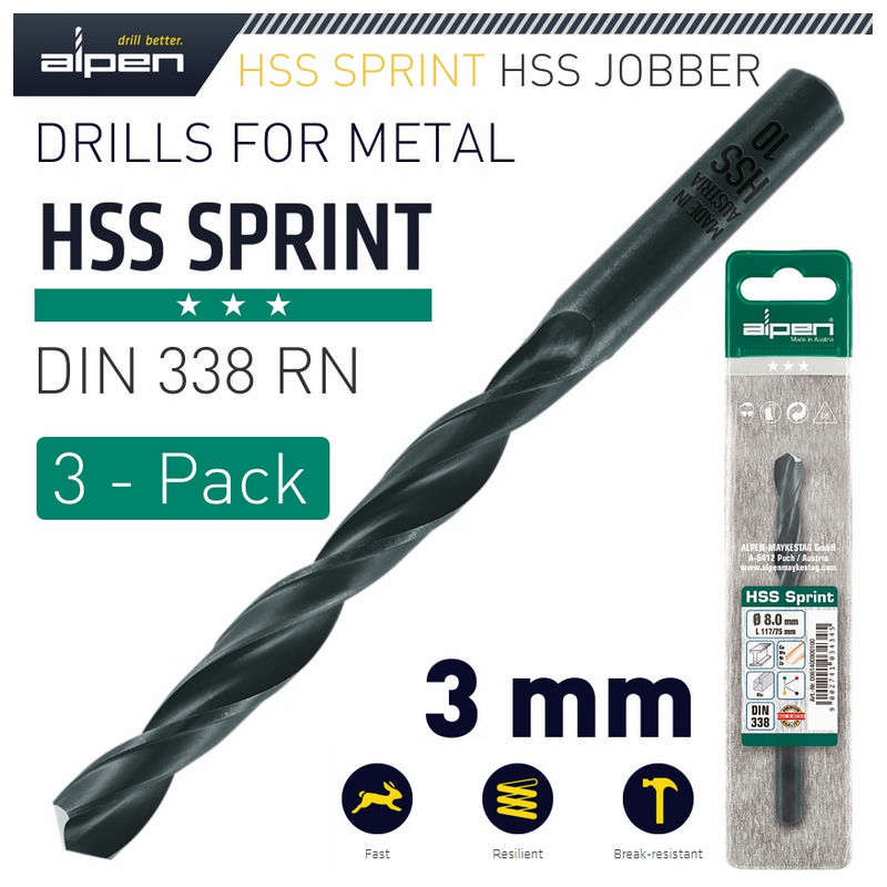 Alpen HSS Sprint Drill Bit 3mm 3/Pack