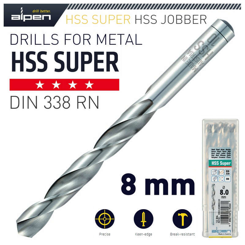 Alpen HSS Super Drill Bit 8mm Bulk