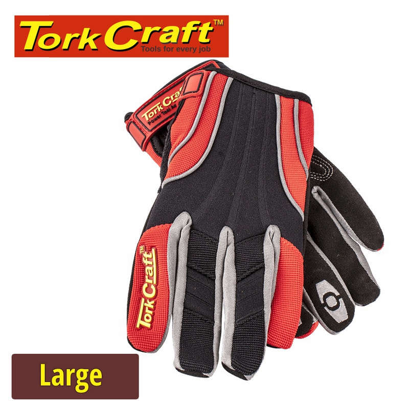 Tork Craft Mechanics Glove Large Synthetic Leather Reinforced Palm Spandex Red