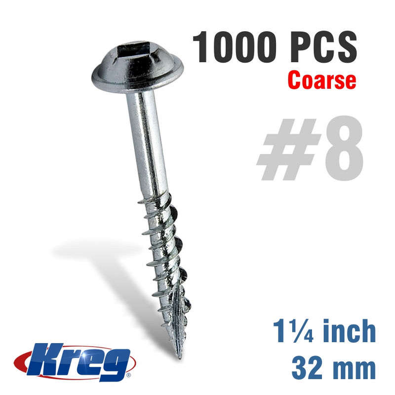 Kreg Pocket Hole Screws 1-1/4" #8 Coarse Washer Head 1000ct