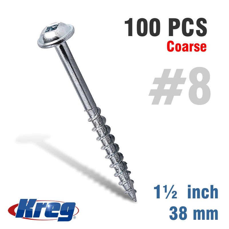 Kreg Pocket Hole Screws 1-1/2" #8 Coarse Washer Head 100ct