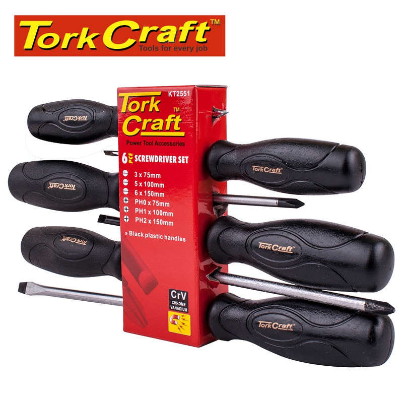 Tork Craft Screw Driver Set 6 Piece Black Handle