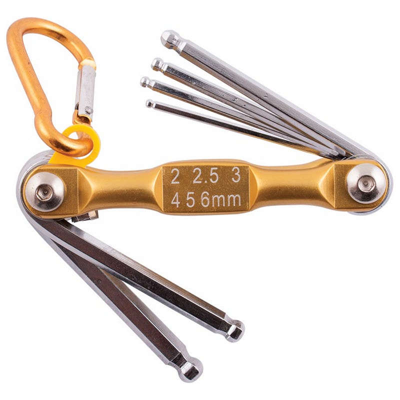 Tork Craft Folding Key Set Ball Point 2-2.5-3-4-5-6 Yellow Chrome Plated