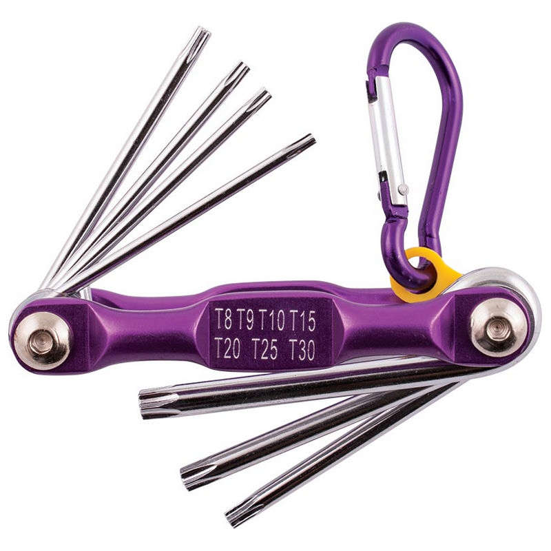Tork Craft Folding Key Set Torx T8-9-10-15-20-25-30 Purple Chrome Plated