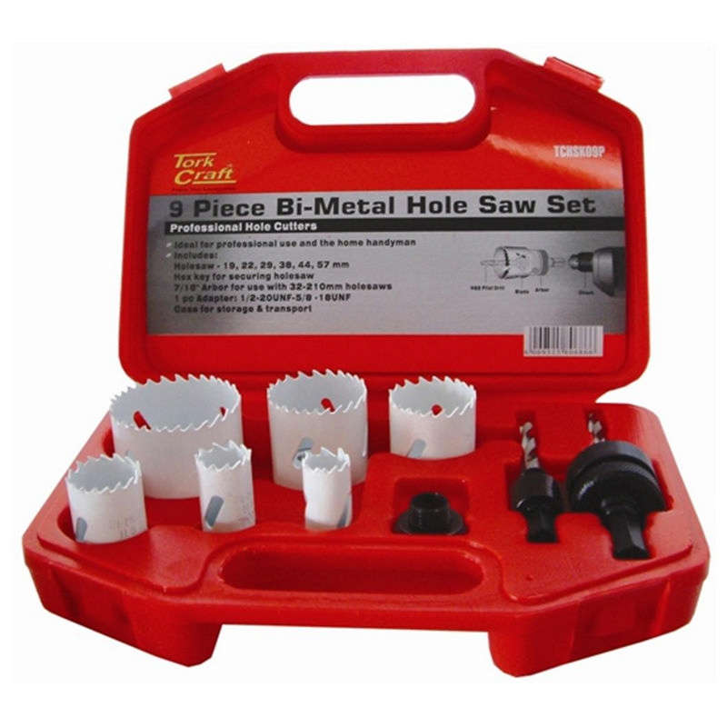 Tork Craft Holesaw Set 9pc In Case Bi-Metal 19 22 29 38 44 57mm