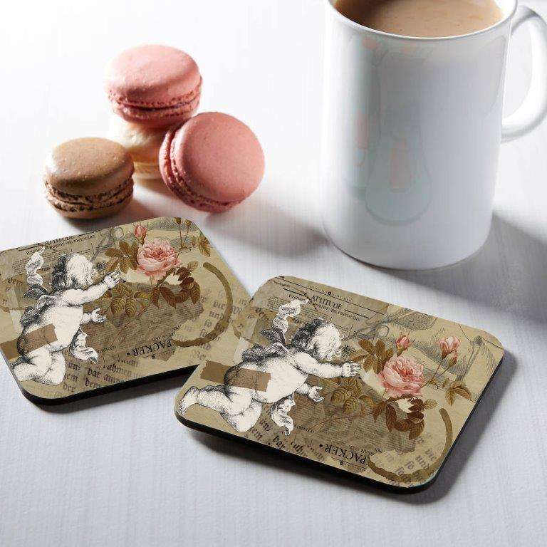 8 Square Coasters - Whimscial Angel Flower