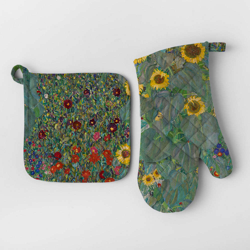 Oven Glove And Pot Stand Combo - Farm Garden With Sunflowers