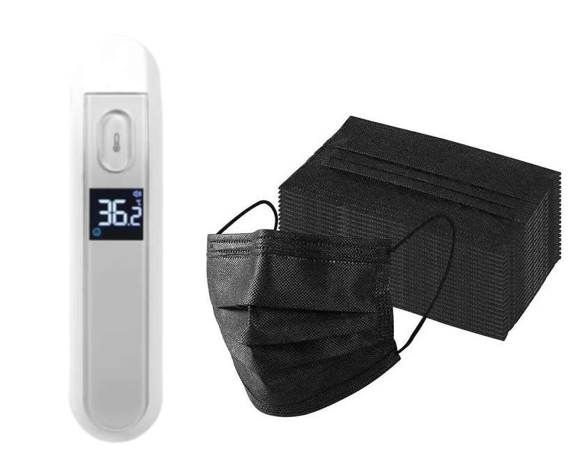 Andon Infrared Digital Thermometer & 500x Black Disposable Face Cover Masks