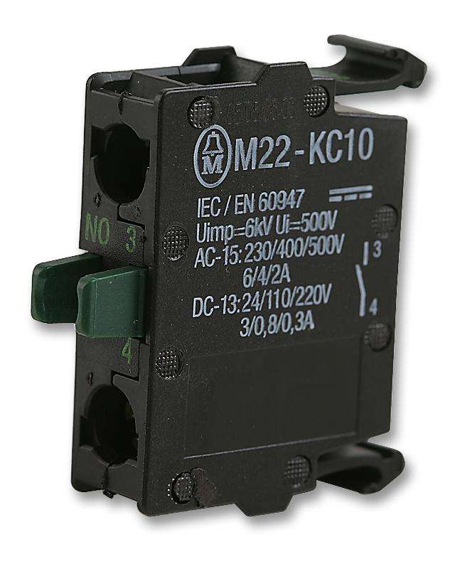 Eaton (M22-KC10) Contact Block, 1NO, 6 A, 500 V, 1 Pole