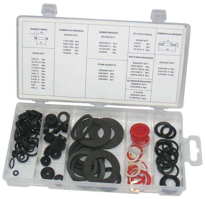 Duratool D01890 Tap Washer Set, Assorted, O-Rings, Washers & C-Clips