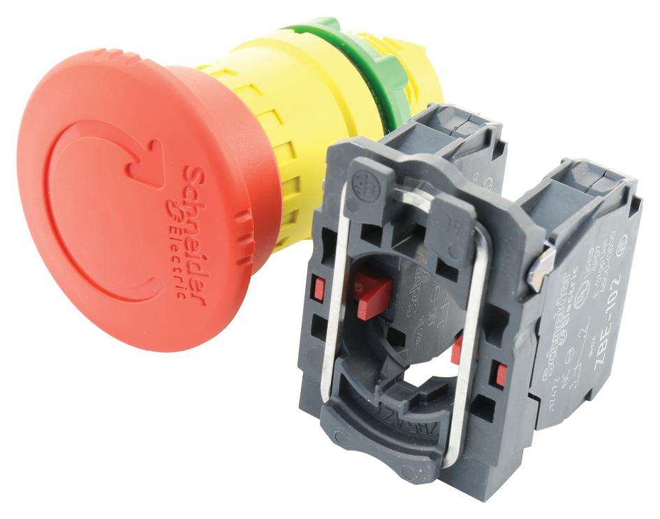 Schneider Electric (XB5AS8444) Emergency Stop Switch, DPST-NC, 120V