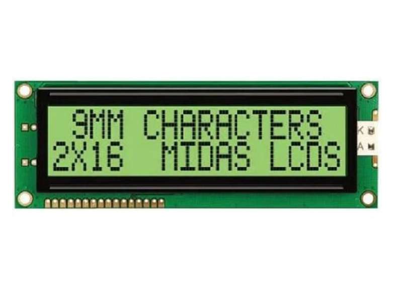 Midas (MC21609A6W-GPTLY-V2) Alphanumeric LCD, 16 x 2, 5V, Parallel