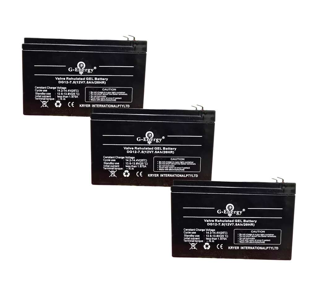 3 Pack G-Energy 7.5AH 12V Alarm / Gate / Energizer / Security Gel Battery