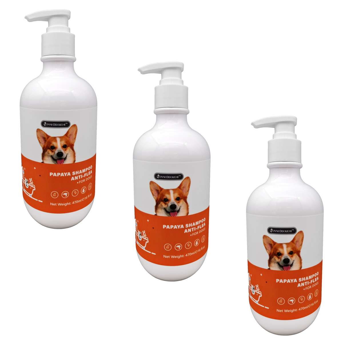 Bonne Douche Dog Shampoo 3 Pack - Papaya Anti-Flea 470ml